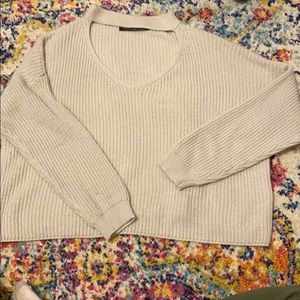 White Fox Keyhole Gray Cropped Sweater